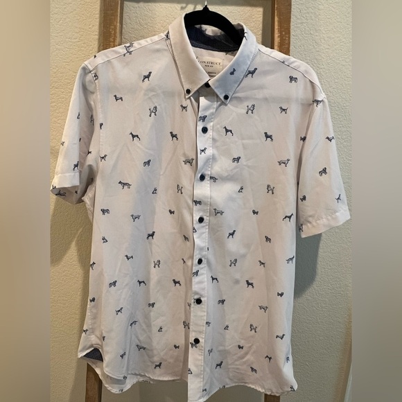 CONSTRUCT Dog  Casual Button Down Shirts in White and Blue - Picture 1 of 3